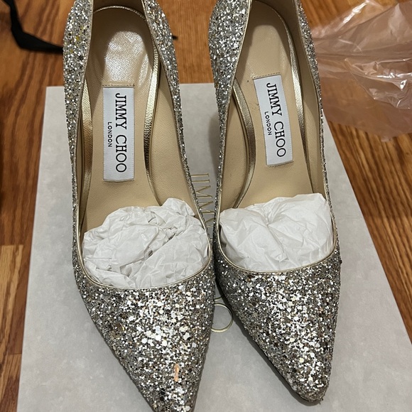 jimmy choo romy 100 silver glitter pumps size 35.5 - Picture 7 of 11